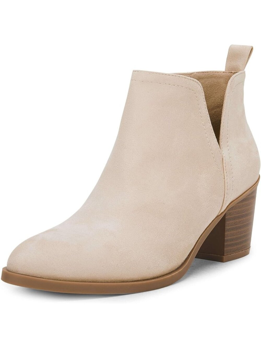 Women's Nude  Cut Out Ankle Boots Chunky Stacked Heel Western Booties